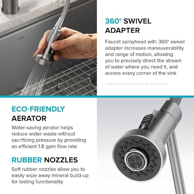 KRAUS Bolden 2-in-1 Commercial Style Pull Down Single Handle Water Filter Kitchen Faucet for Reverse Osmosis or Water Filtration System in Spot-Free Stainless Steel/Matte Black, KFF-1610SFSMB