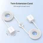 TROND Split Extension Cord Power Strip, Twin 10ft on Each Side, Low-Profile Flat Plug, Dual 3 Outlet Extender Cubes, 3 Prong Ground, 16 Gauge, Ideal for Behind TV Stand Sofa Headboard, Indoor, White