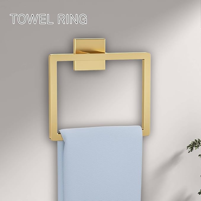 5-Piece Bathroom Hardware Set Brushed Gold Towel Bar Set,Stainless Steel Towel Holder Set for Bathroom,Wall-Mounted Towel Rack Set 23.6in