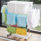 Foldable Laundry Drying Rack with Wheels - 48 Drying Rods, Heavy Duty, Movable, Perfect for Clothes, Duvet, Socks, Bed Linen, Sheets, 6 Wings