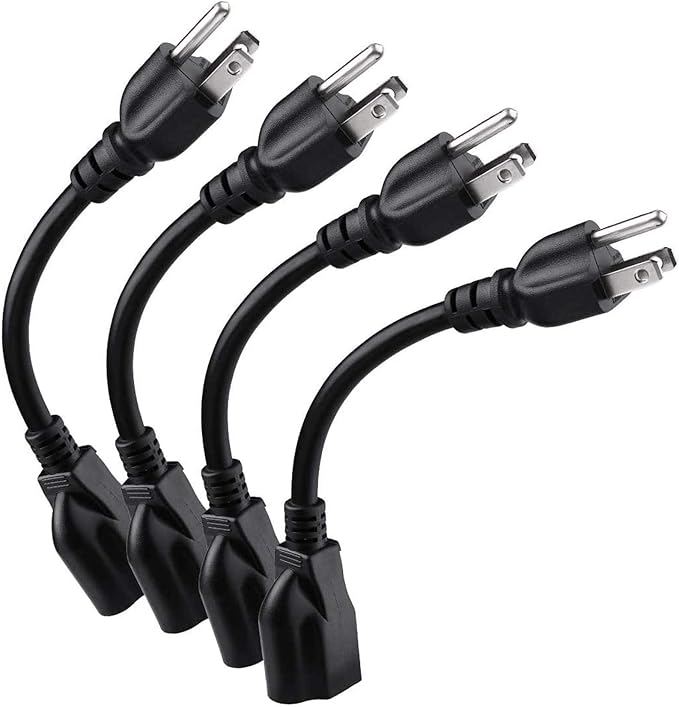 [ETL Listed] Miady Short Power Extension Cord Outlet Saver, 16AWG/13A, 3 Prong (4 Pack, Black, 8 Inch)