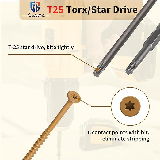 Deck Screws 2 Inch, 700 PCS Wood Screws #8 x 2, Exterior Epoxy Coated, Torx/Star Drive Head Screw, Rust Resistant, Construction Fence Screws, 2 Pcs T25 Star Bits Included, Yellow