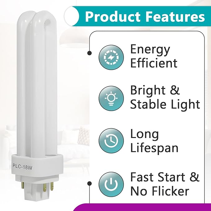 8PCS FDS18E35/4 CFL Light Bulbs Fits for Panasonic Fixtures,3500K 18W 4 Pin G24q-2 Base Plug-in Compact Fluorescent Lamp