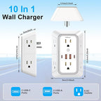 2 Pack Wall Charger, Surge Protector 6 Outlet Extender Multi Plug Wall Outlets with 4 USB Charging Ports (2 USB C Outlet) 3 Sided 1050J Power Strip Wall Adapter Spaced for Home Travel Office