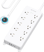 TROND 360° Rotating Plug Power Strip 10ft, Surge Protector with 2 USB A and 2 USB C, 10 Widely Spaced Outlets, 4000J, ETL Listed, Wall Mountable, for Home Office Entertainment, White