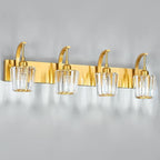 Modern Bathroom Vanity Light, 4-Light Gold Wall Sconce with Crystal Accents, Over Mirror Bathroom Lighting Fixture, 32.67" Long Dimmable Vanity Lamp for Makeup, Easy Installation