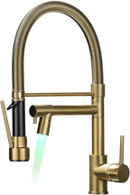 Fapully LED Kitchen Sink Faucet with Pull Down Sprayer Brushed Gold