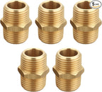 1/2 Inch x 1/2 Inch NPT Brass Hex Nipple Male Pipe Adapter, Thread 0.75" OD to 0.75" OD, (5 Piece)