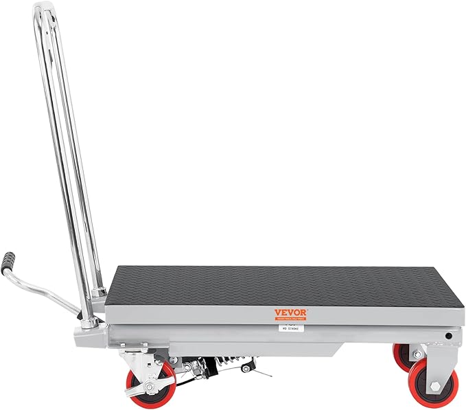 VEVOR Hydraulic Lift Table Cart, 500lbs Load Capacity 28.5 Inch Lifting Height, Manual Single Scissor Lift Table with 4 Wheels and Non-Slip Pad, Hydraulic Scissor Cart for Material Handling, Gray