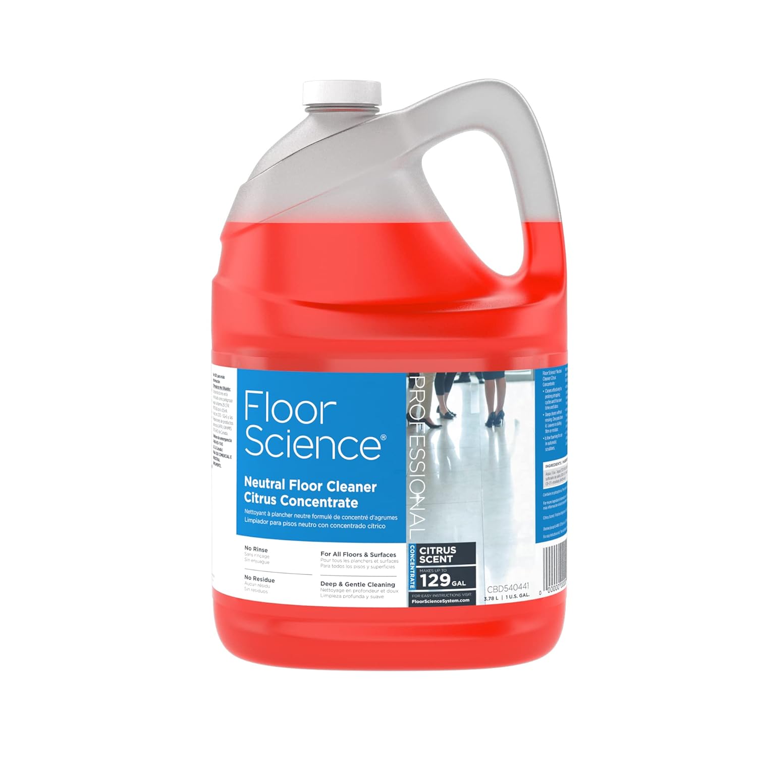 Diversey CBD540441 Floor Science Professional Neutral Floor Cleaner, 1 Gallon Concentrate - Makes Up to 129 Gallons, Citrus Scent (4 Pack)