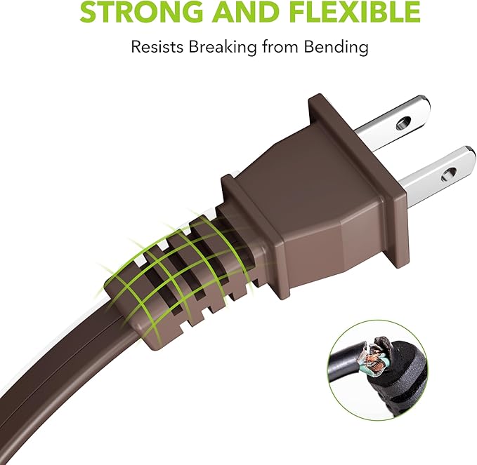 HBN Extension Cord, 3-Pack 3FT Brown, 2 Prong Indoor Extension Cord 16/2 SPT-2, 13A, 1625 W, 3-Outlet Extension Cords for Home/Office Use