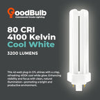 GoodBulb 42 Watt CFL Light Bulbs 4 Pin GX24Q-4 Base 4100K Cool White 42W High Output 3200 Lumens Triple Tube Compact Fluorescent Light Bulbs Plug-in 10 Pack