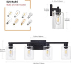 4 Light Bathroom Vanity Light Fixtures, Black Farmhouse Bathroom Vanity Light with Clear Glass Shade, Bathroom Lighting Fixtures Over Mirror, Vanity Lights for Bathroom Mirror