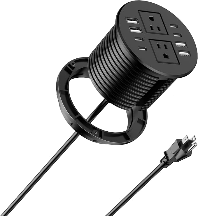 Jgstkcity Power Strip,Desktop Recessed Power Grommet,40W Total USB C Fast Charging,3.15-Inch Hole, 4 Outlets & 8 Ports, Ideal for Desktop & Countertop Flush Mount Outlet