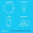 KastLite 590nm Amber LED Pier Mount Globe Light - Sea Turtle Friendly Outdoor Fixture - 7.5W Wildlife Safe Lighting for Coastal Porch Garden & Dock Use - USA Made Prismatic Acrylic Lens, Black Base