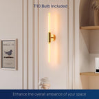 FLSNT 2 Light Modern Brushed Gold Wall Sconce with E26 Sockets, Includes 4W Dimmable Gold-Tinted T30 Bulbs, 2200K Warm Amber Glow, 90CRI, Steel Construction, Vintage Wall Light for Living Room