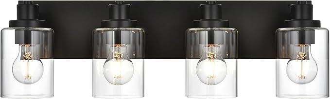4 Light Bathroom Vanity Lights, Bathroom Lighting Fixtures over Mirror with Clear Glass Shades, Black Vanity Light For Bathoom, Modern Wall Sconces Vanity Lighting Fixture for Bathroom Hallway