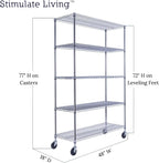 48"x18"x72" PRIME HEAVY DUTY Chrome 5-Tier Wire Shelving NSF 4000 LBS MAX Capacity Storage Rack for Commercial, School, Home, Garage, Warehouse, Industrial, and Hospital Uses (with Wheels)