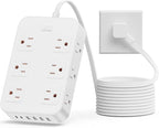 Flat Plug Power Strip Surge Protector with 12 AC Outlets 6 USB Ports 3 Side Multi Plug Outlet Extender 10 Ft Extension Cord for Home Office Kitchen Dorm Wall Desk Charging Station ETL Listed