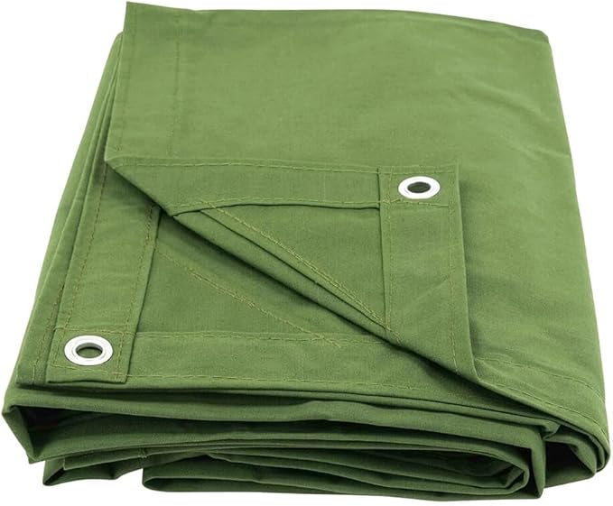 Mytee Products 7' x 9' Green 12oz Canvas Tarp with Grommets - Water Resistant - Heavy Duty Canvas Tarps - Multipurpose Tarpaulin Cover for Canopy Tent, Roof, Camping, Semi Trucks & Cargo