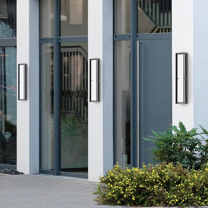 Sytmhoe Outdoor Wall Lights, 23.6in 10%-100% Dimmable 6000K LED Modern Patio Wall Light Fixture, Aluminum&PC Black Exterior Sconce Wall Mounted Lights,Suitable for Garage Courtyard House(6000K)