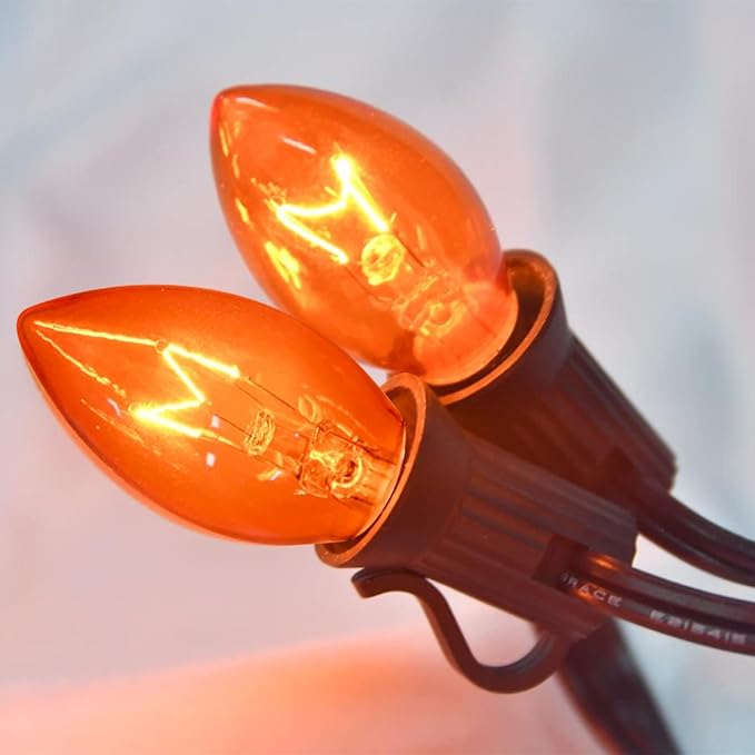 25 Pack Orange Light Bulb C7 Replacement Bulbs, Perfect as Halloween String Light Bulbs Replacement Orange Bulb, C7/E12 Candelabra Bulb, 5W Transparent Orange Incandescent Light Bulbs