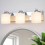 Stainless Steel Milk Glass Vanity Lights for Bathroom, 3 Light Polished Chrome Bathroom Light Fixtures Over Mirror, Ceramic E26 Sockets Wall Mounted