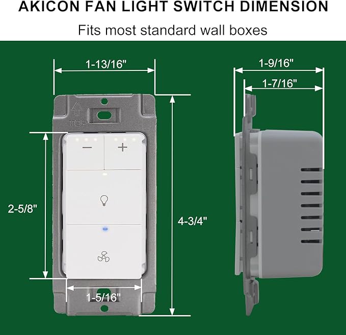 Akicon Dimmer Switch for Exhaust Fan with Light, Single Pole Fan Light Switch, Neutral Wire Needed, White