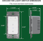 Akicon Dimmer Switch for Exhaust Fan with Light, Single Pole Fan Light Switch, Neutral Wire Needed, White