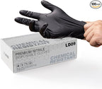 LANON 6 mil Black Nitrile Disposable Gloves, EN ISO 374 Chemical Resistant, Heavy-Duty, Mechanic, Textured Fingertips, Latex-Free,Medium