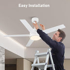 52 Inch Modern Ceiling Fan Light with Remote Control, Reversible DC Motor, Stepless Dimmable, Noiseless Modern Ceiling Fan for Indoor Use, White