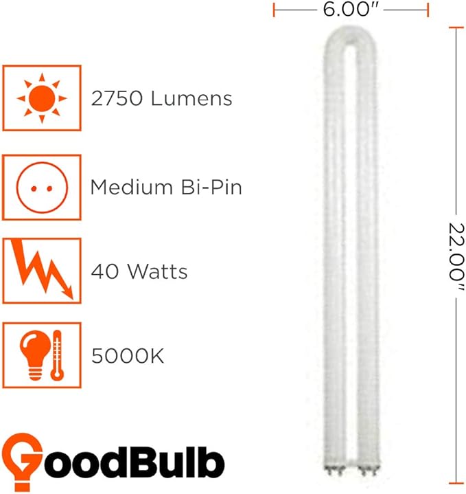 GoodBulb 31W T8 U Bend Fluorescent 8" Tube 5000K Daylight Medium Bi-Pin Base 2750 Lumesn 85 CRI 24000 Life Hours 31 Watts Car Dealership Lighting 10 Pack