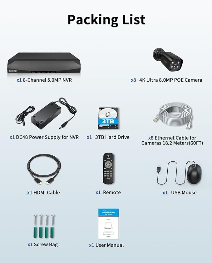 《130°Wide Angle & 2-Way Audio》Outdoor Wired Security Camera System, Black IP Cameras, Home Video Surveillance Systems