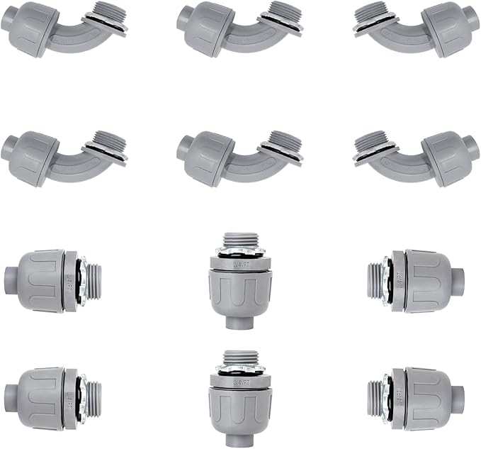 3/4 inch Liquid Tight Connector PVC Flexible Conduit Connector UL Listed Liquid Tight Connector Non-Metallic Electrical Conduit Fittings 12 Pack (6 Pcs 180D/6 Pcs 90D)