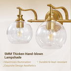 ANDY STAR Brass Vanity Light, Gold Bathroom Light Fixtures 4 Lights, 27.8 Inch Vintage Bathroom Sconces, Brushed Brass Vanity Lighting with Globe Clear Glass Shade, E26 Base (Bulbs Not Included)