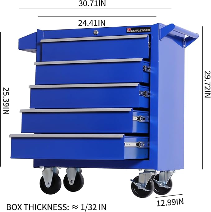 Tool Chest Heavy Duty Cart Steel Rolling Tool Box 5 Drawer Cart (TZ35 Blue)