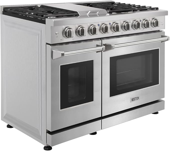 48 inch Pro-Style Natural Gas Range or Liquid Propane Gas Range with 6 Burners & 1 Griddle Cooktop, Double 4.6 cu. ft. and 2.2 cu. ft. Oven, in Stainless Steel - KOS-48RG03M (Stainless Steel)
