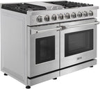 48 inch Pro-Style Natural Gas Range or Liquid Propane Gas Range with 6 Burners & 1 Griddle Cooktop, Double 4.6 cu. ft. and 2.2 cu. ft. Oven, in Stainless Steel - KOS-48RG03M (Stainless Steel)