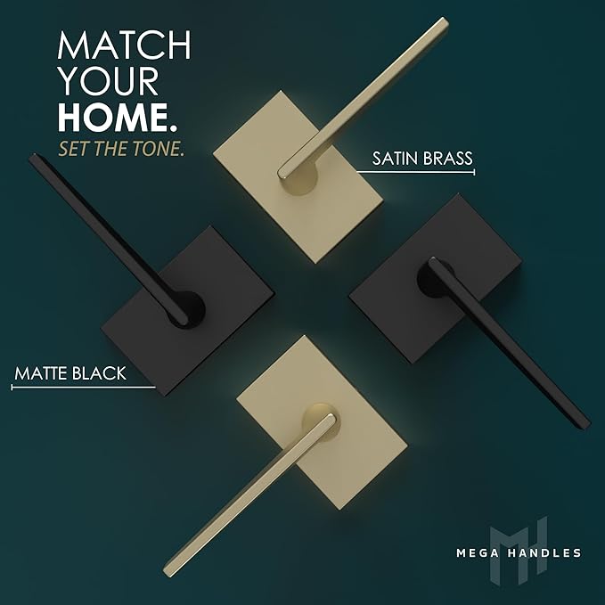 Mega Handles Apex Privacy Door Handle - 1 Pack Reversible Interior Black Door Handle, Heavy Duty Bed & Bath Door Handles with Privacy Door Lock, Fits All Standard Doors - Matte Black