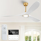 60 Inch Gold Ceiling Fans with Lights and Dimmable Mordern, 3CCT,Outdoor Ceiling Fan with Lights High CFM Quiet 3 Blades Propeller Wood Ceiling Fan for Patio,Porch,Farmhouse,Gazebo