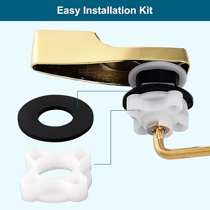 Hygie Rinse Front Mount Metal Toilet Handle Replacement Kit Compatible with American Standard/Mansfield/Gerber/TOTO/Kohler Toilet, Toilet Tank Flusher Lever with Flapper Chain, Shiny Gold