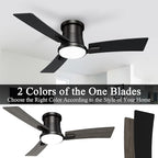 42 Inch Ceiling Fans Black Lights and Remote,White Low Profile Ceiling Fan with Light,Flush Mount,Reversible,6 Speeds,3CCT Dimmable,for Bedroom,Living Room,Indoor Patio