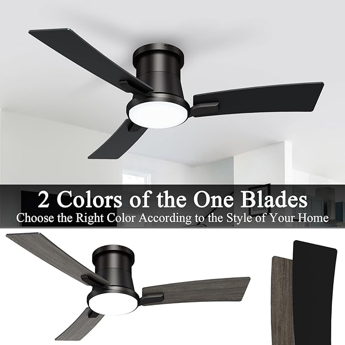 42 Inch Ceiling Fans Black Lights and Remote,White Low Profile Ceiling Fan with Light,Flush Mount,Reversible,6 Speeds,3CCT Dimmable,for Bedroom,Living Room,Indoor Patio