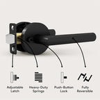 Mega Handles Ronn Privacy Door Handle - 2 Pack Reversible Interior Black Door Handle, Heavy Duty Bed & Bath Door Handles with Privacy Door Lock, Fits All Standard Doors - Matte Black