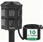 Outdoor Power Strip Waterproof, 10 FT Extension Cord, 6 Grounded Outlets for Halloween/Christmas Decorations and Inflatables, 15A/1875W, ETL Listed