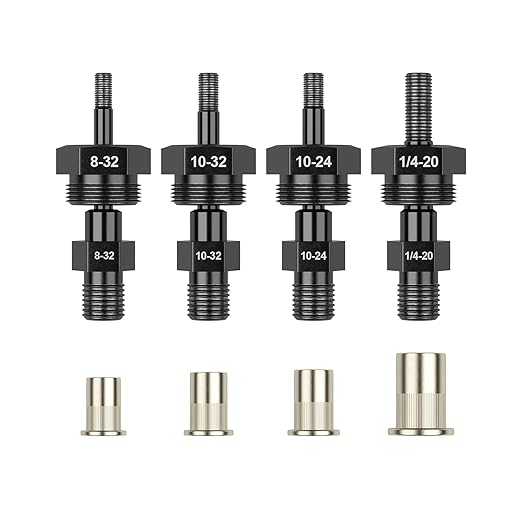 Beaspire 4 PCS Cordless Drill Electric Rivet Gun's 8-32, 10-24, 10-32, 1/4-20 Mandrels