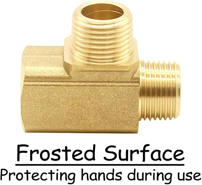 2PCS 3/8 Inch Brass Tee Pipe Fitting 3/8" NPT Male x 3/8" NPT Male x 3/8" NPT Female for Water/Oil/Gas