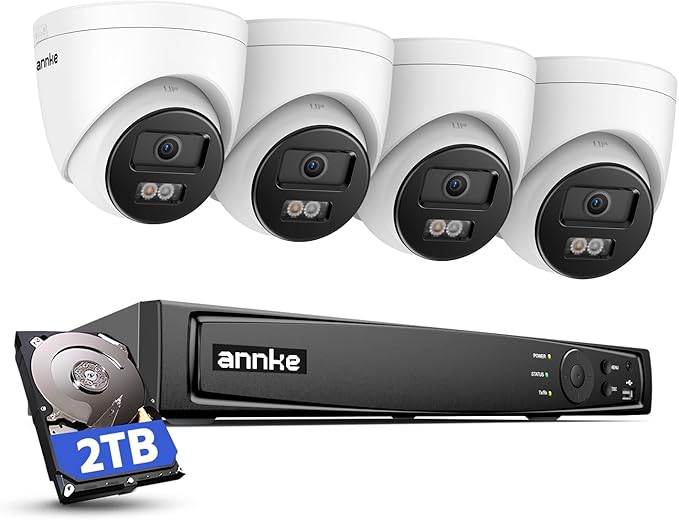 ANNKE 4K PoE Security Camera System with Audio Recording, 8 Channel 12MP H.265+ NVR with 4Pcs 8MP IP Turret Cams, Wide-Angle, IP67 Waterproof, Smart Dual Light, AI Human&Vehicle Detection(2TB HDD)
