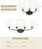 Emak Modern Black Vanity Light, Farmhouse Bathroom Light Fixtures with Flared White Fabric Shade, 3-Light Wall Sconces for Bathroom, Hallway, Bedroom, VL132-BK-WF-3
