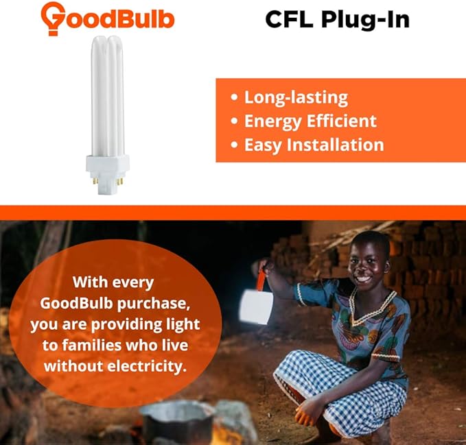 GoodBulb 13 Watt CFL Light Bulbs | 4 Pin G24Q-1 Base 3500K Neutral White | 13W High Output 900 Lumens | Double Tube Compact Fluorescent Light Bulbs Plug-in | 10 Pack